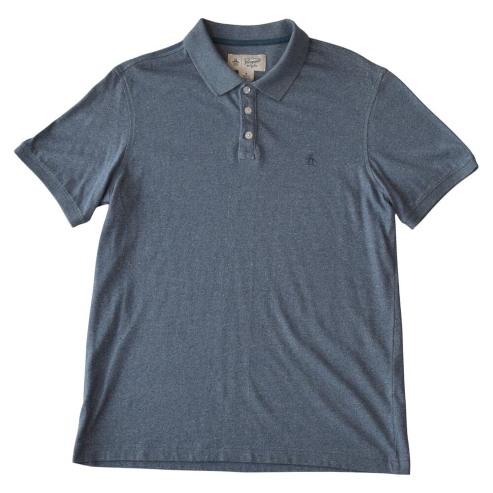 Original Penguin Polo Shirt Medium Blue Heather Short Sleeve Golf